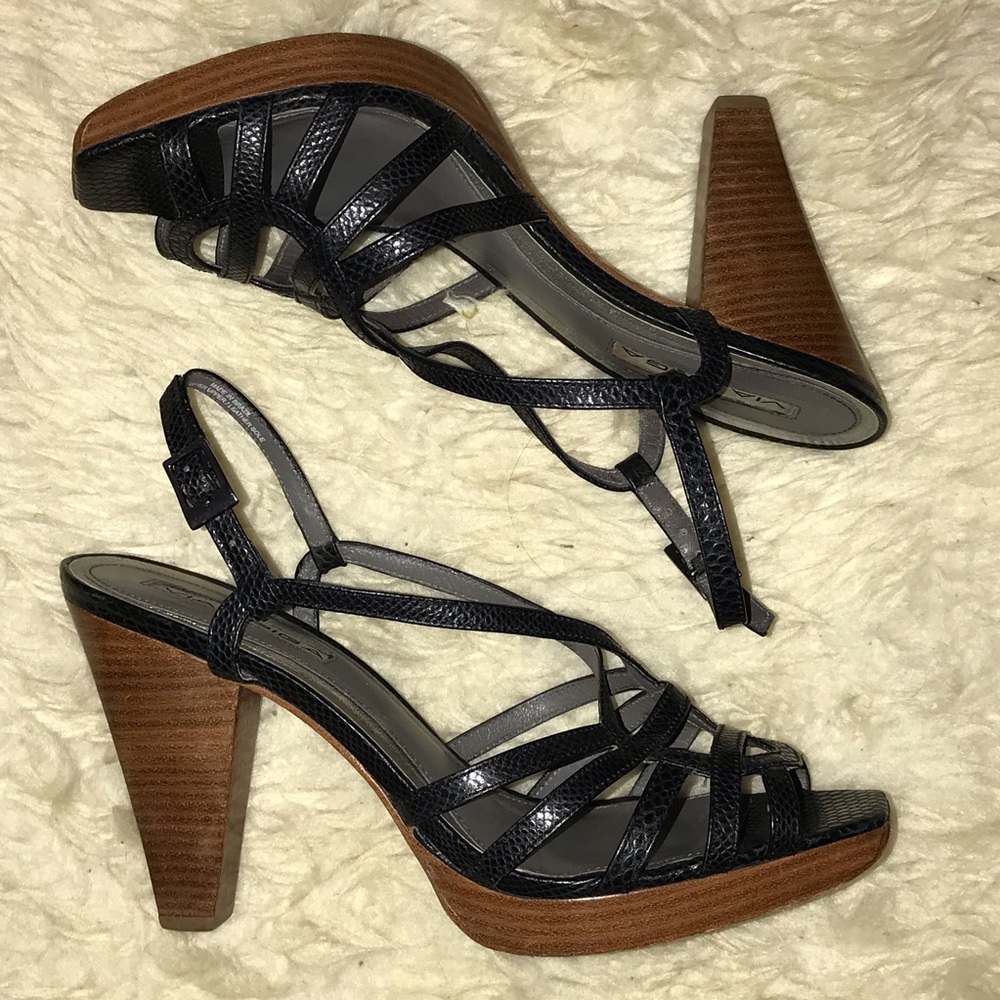 VIA SPIGA Black Exotic Print Leather Sandals 9M